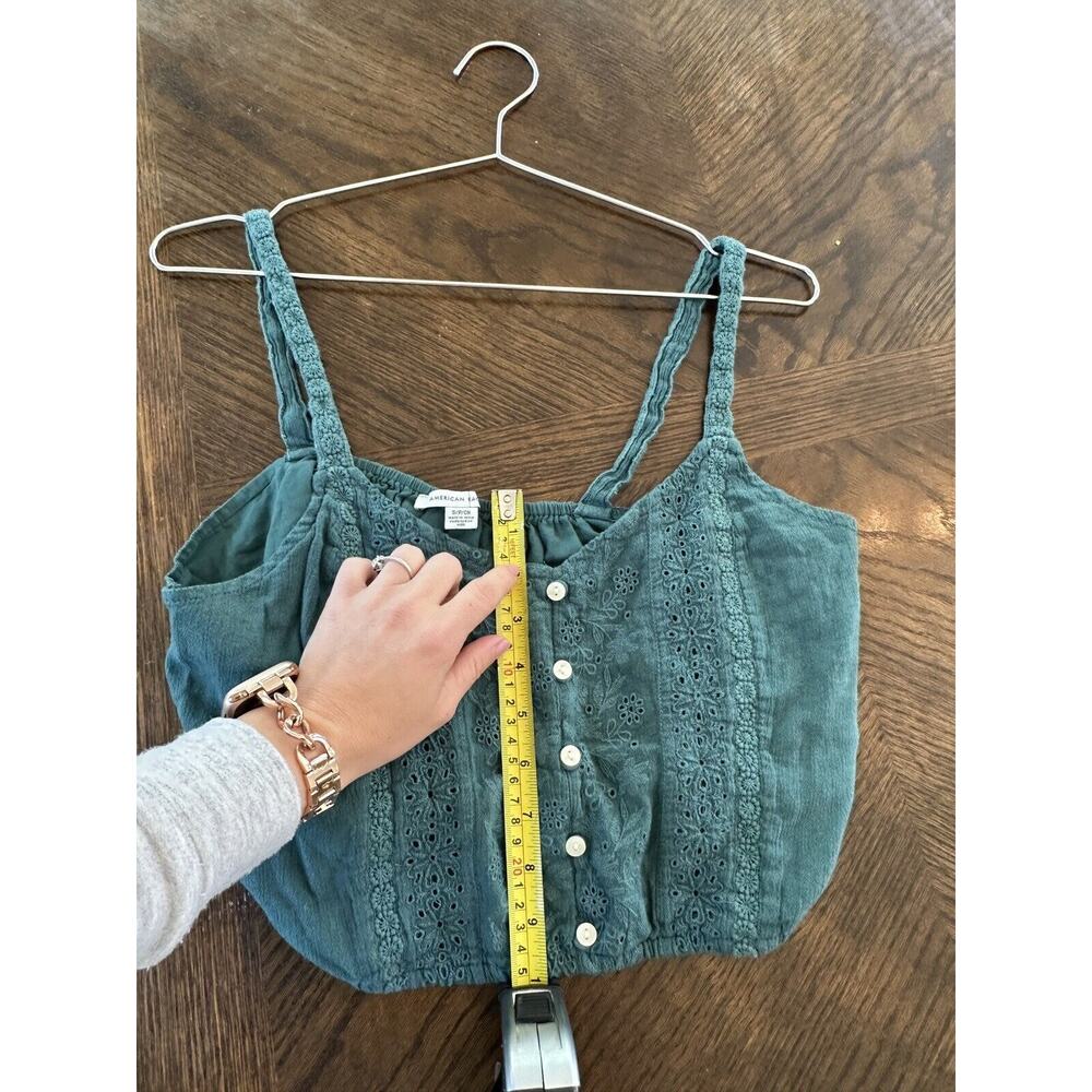 American Eagle Cropped Lace Green Trim Cami - Size S - Picture 4 of 6